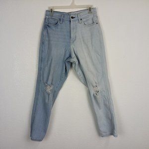 Arizona High Rise Mom Jeans Womens Size 9 Juniors Distressed Two Tone Blue Denim